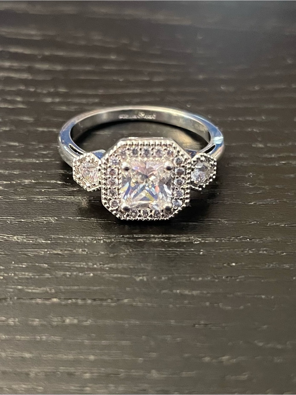 Stella & Dot Silver-Tone Square Halo Ring with Clear Stones